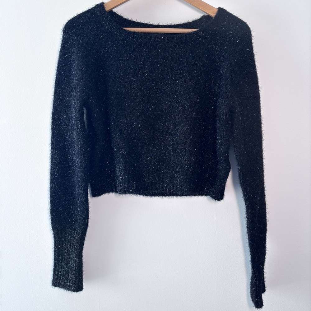 All Saints Rosetta Tinsel Black Silver Long Sleeve Wool Knit Jumper Sweater XS - Picture 2 of 8